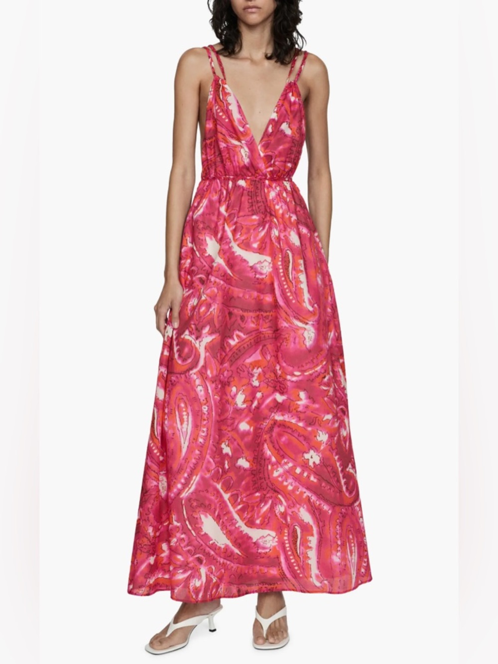 Mango Strappy Open Back Cotton Maxi Dress